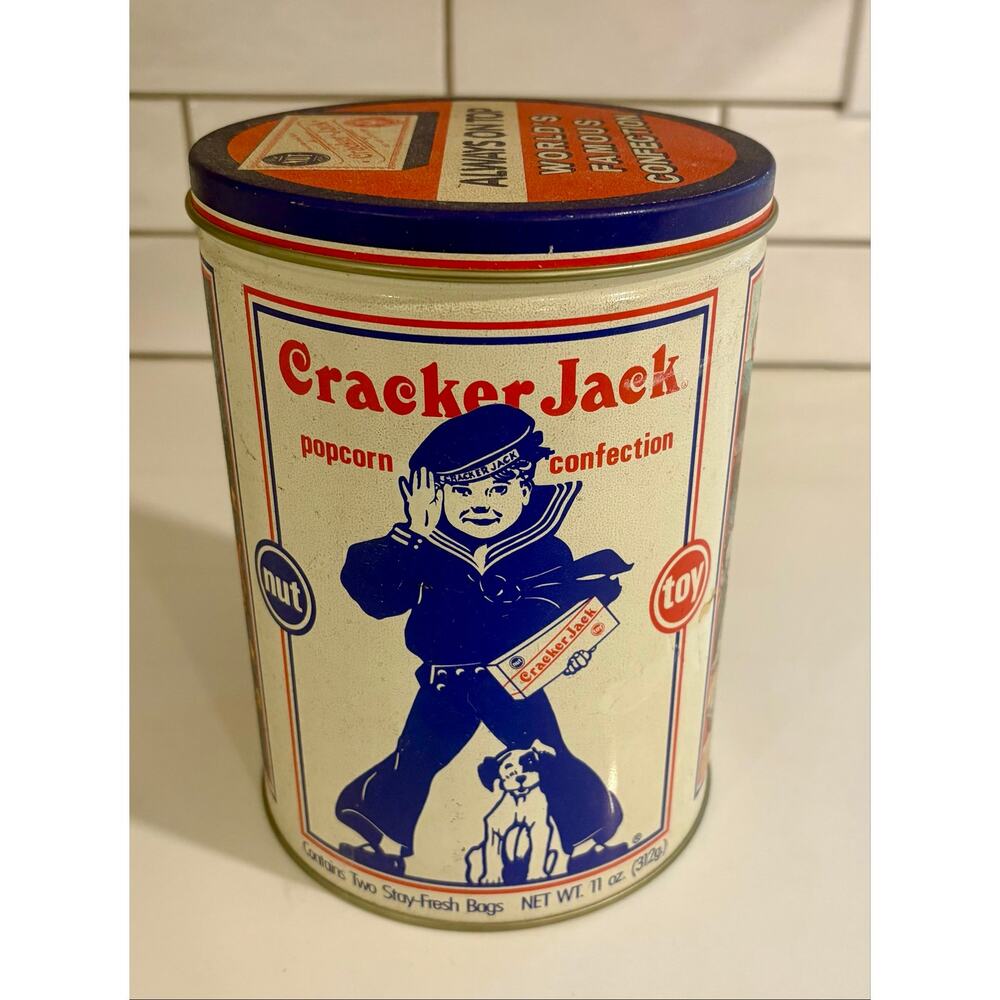 Vintage 1990 Cracker Jack Tin Can Canister